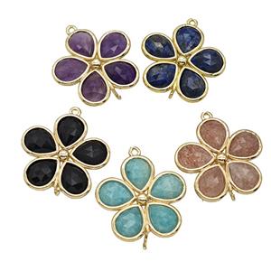 Gemstone Flower Connector Gold Plated Mixed, approx 25mm [GM26110]