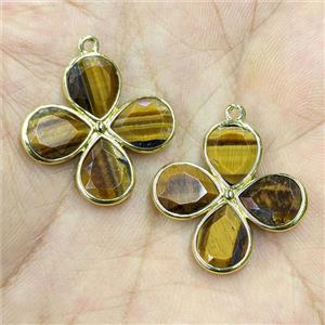 Natural Tiger Eye Stone Clover Pendant Gold Plated, approx 25mm [GM26111]