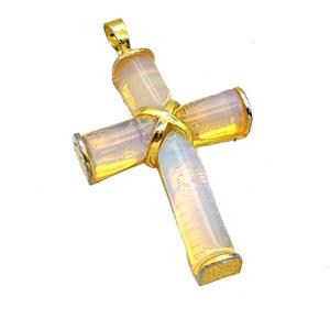 Natural Opalite Cross Pendant Alloy Gold Plated, approx 30-45mm [GM26113]