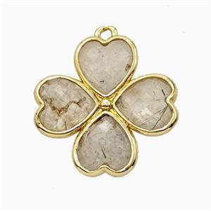 Natural Prehnite Clover Pendant Heart Gold Plated, approx 20mm [GM26128]