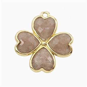 Moonstone Clover Pendant Heart Gold Plated, approx 20mm [GM26131]