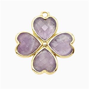 Lt.purple Amethyst Clover Pendant Heart Gold Plated, approx 20mm [GM26133]
