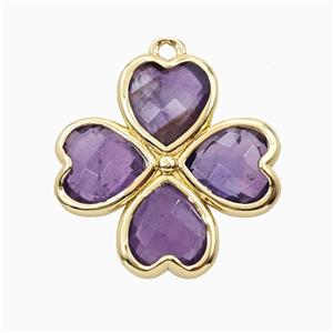 Purple Amethyst Clover Pendant Heart Gold Plated, approx 20mm [GM26134]