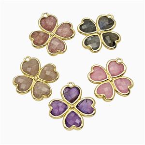 Natural Gemstone Clover Pendant Heart Gold Plated Mixed, approx 20mm [GM26135]