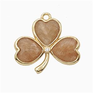 Peach Sunstone Clover Pendant Heart Gold Plated, approx 18-20mm [GM26140]
