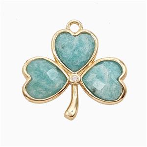 Green Amazonite Clover Pendant Heart Gold Plated, approx 18-20mm [GM26142]