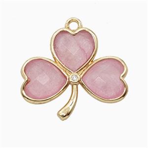 Pink Dye Jade Clover Pendant Heart Gold Plated, approx 18-20mm [GM26144]
