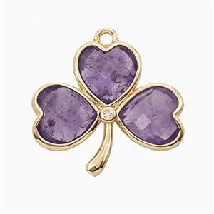 Purple Amethyst Clover Pendant Heart Gold Plated, approx 18-20mm [GM26146]