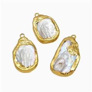 Baroque Style White Pearl Pendant Freeform Gold Plated, approx 18-30mm [GM26148]