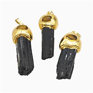 Black Tourmaline Stick Pendant Gold Plated, approx 10-45mm [GM26149]