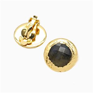 Labradorite Copper Clip Earrings Gold Plated, approx 22mm [GM26156]