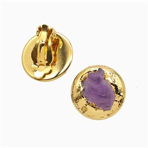 Amethyst Copper Clip Earrings Gold Plated, approx 22mm [GM26157]