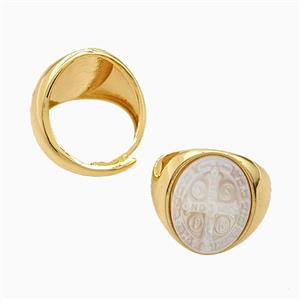 Copper Rings Pave MOP Shell Religious Adjustable Gold Plated, approx 15-20mm, 18mm dia [GM26158]