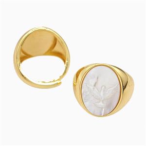 Copper Rings Pave MOP Shell Eagle Adjustable Gold Plated, approx 15-20mm, 18mm dia [GM26159]