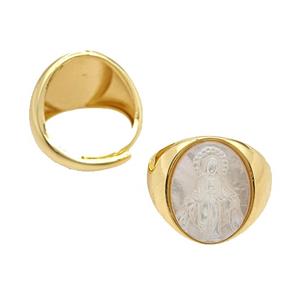 Copper Rings Pave MOP Shell Virgin Mary Adjustable Gold Plated, approx 15-20mm, 18mm dia [GM26160]