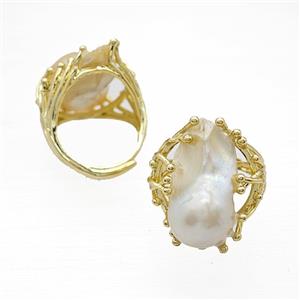 Baroque Style Pearl Rings Copper Adjustable Gold Plated, approx 15-25mm, 18mm dia [GM26161]