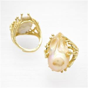 Baroque Style Pearl Rings Copper Adjustable Gold Plated, approx 15-25mm, 18mm dia [GM26162]