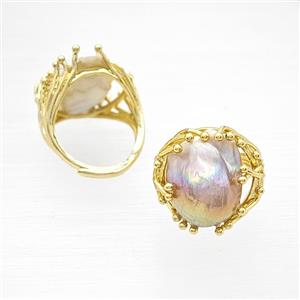 Baroque Style Pearl Rings Copper Adjustable Gold Plated, approx 15-25mm, 18mm dia [GM26163]