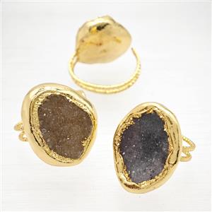 Agate Druzy Rings Copper Gold Plated, approx 21-30mm, 18mm dia [GM26164]
