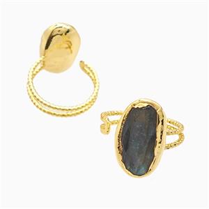 Labradorite Rings Copper Gold Plated, approx 13-23mm, 18mm dia [GM26165]