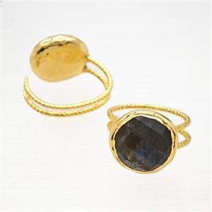 Labradorite Rings Copper Gold Plated, approx 17-18mm, 18mm dia [GM26167]