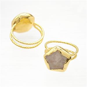 Rose Quartz Star Rings Copper Gold Plated, approx 17mm, 18mm dia [GM26168]
