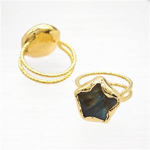 Labradorite Star Rings Copper Gold Plated, approx 17mm, 18mm dia [GM26169]