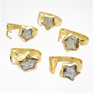 Baroque Style Pearl Star Copper Rings Gold Plated, approx 15mm, 20mm dia [GM26174]