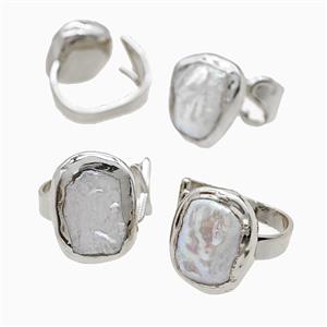 Baroque Style Pearl Copper Rings Platinum Plated, approx 17-21mm, 20mm dia [GM26175]