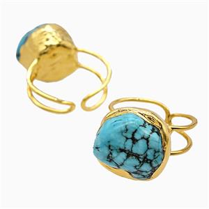 Blue Magnesite Turquoise Copper Rings Gold Plated, approx 22-25mm, 20mm dia [GM26177]