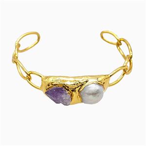 Amethyst Pearl Bangle Copper Gold Plated, approx 15-35mm, 55-60mm dia [GM26178]