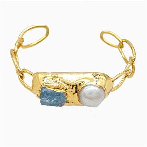 Aquamarine Pearl Bangle Copper Gold Plated, approx 15-35mm, 55-60mm dia [GM26179]