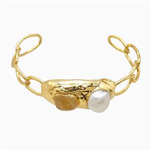 Citrine Pearl Bangle Copper Gold Plated, approx 15-35mm, 55-60mm dia [GM26180]