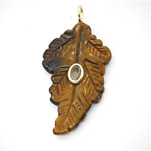 Tiger Eye Stone Leaf Pendant Pave Zirconia, approx 25-40mm [GM26471]