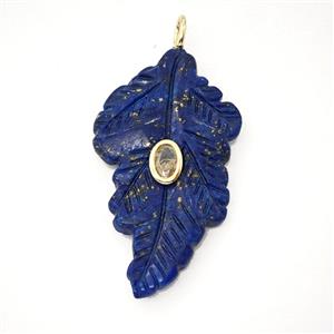 Blue Lapis Lazuli Leaf Pendant Pave Zirconia, approx 25-40mm [GM26472]