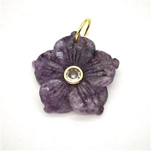Purple Lepidolite Flower Pendant Pave Zirconia, approx 30mm [GM26476]