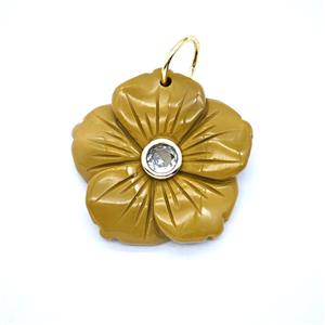 Yellow Mookaite Flower Pendant Pave Zirconia, approx 30mm [GM26478]