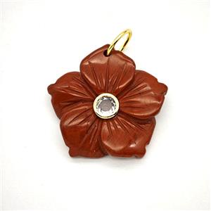 Natural Red Jasper Flower Pendant Pave Zirconia, approx 30mm [GM26479]