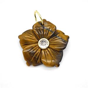 Tiger Eye Stone Flower Pendant Pave Zirconia, approx 30mm [GM26480]
