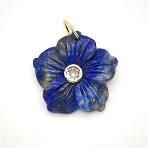 Blue Lapis Lazuli Flower Pendant Pave Zirconia, approx 30mm [GM26481]