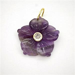Purple Amethyst Flower Pendant Pave Zirconia, approx 30mm [GM26483]