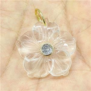 Clear Quartz Flower Pendant Pave Zirconia, approx 30mm [GM26485]