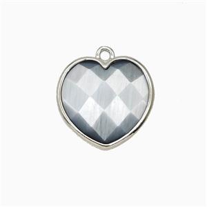 Gray Cats Eye Glass Heart Pendant Faceted, approx 15mm [GM26486]
