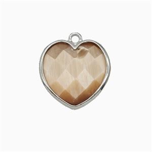Peach Cats Eye Glass Heart Pendant Faceted, approx 15mm [GM26487]