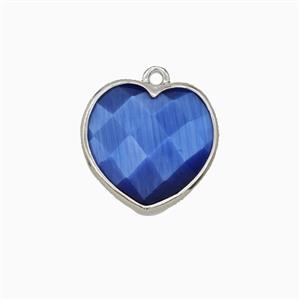 Blue Cats Eye Glass Heart Pendant Faceted, approx 15mm [GM26488]