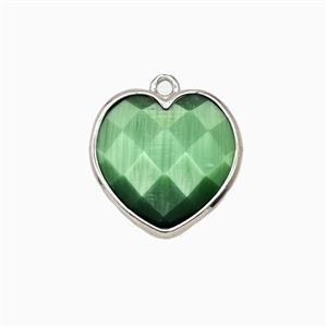 Green Cats Eye Glass Heart Pendant Faceted, approx 15mm [GM26489]