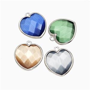Cats Eye Glass Heart Pendant Faceted Mixed, approx 15mm [GM26490]