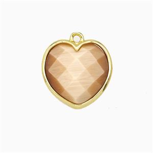 Peach Cats Eye Glass Heart Pendant Faceted, approx 15mm [GM26492]