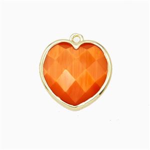 Orange Cats Eye Glass Heart Pendant Faceted, approx 15mm [GM26493]