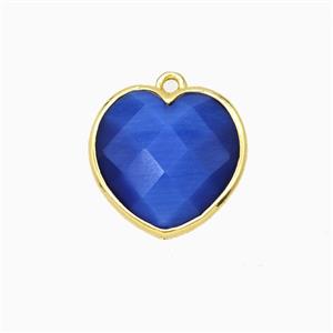 Blue Cats Eye Glass Heart Pendant Faceted, approx 15mm [GM26494]